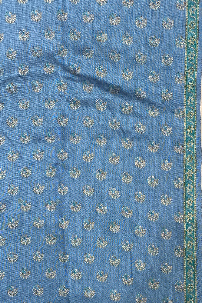 Deep Blue Pure Kani Handloom Silk Saree With Unstiched Buta Woven Blouse