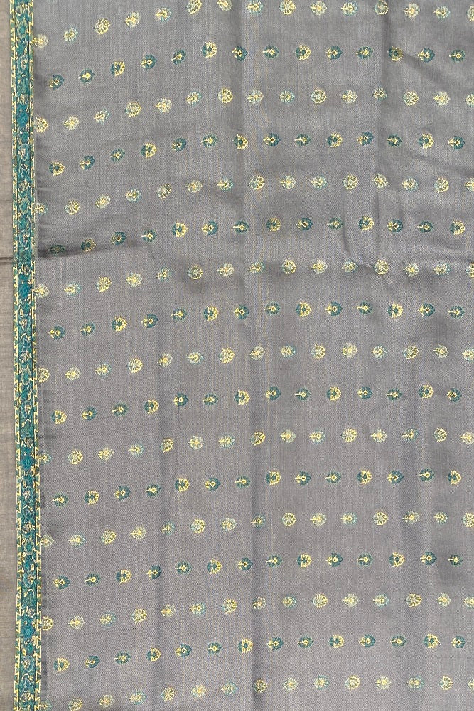 Purple Blue Pure Kani Handloom Silk Saree With Unstiched Woven Blouse