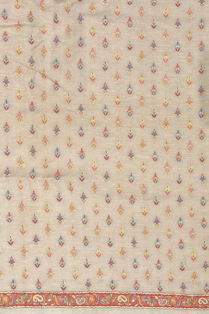 Peach Pure Kani Handloom Silk Saree With Unstiched Buta Woven Blouse