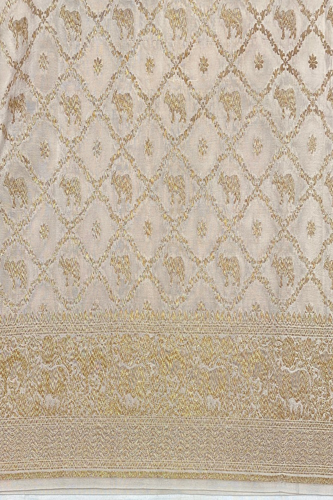 Offwhite Crepe Silk Party Wear Saree, With Unstitched Blouse