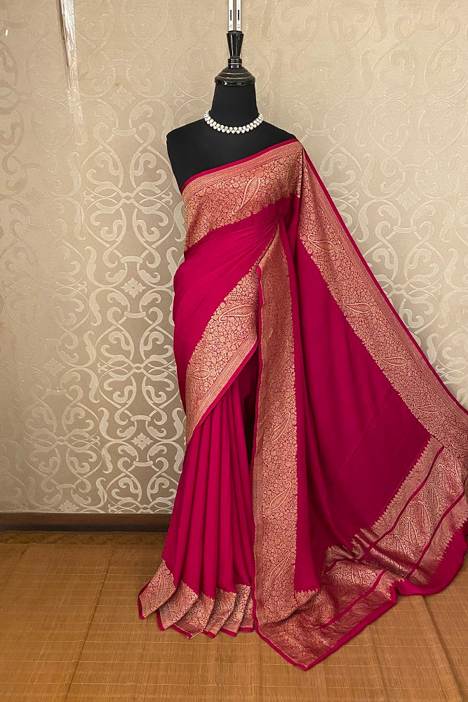 Magenta Crepe Silk Party Wear Saree, With Unstitched Blouse