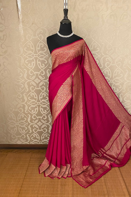 Magenta Crepe Silk Party Wear Saree, With Unstitched Blouse