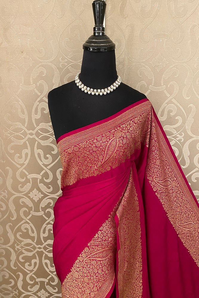 Magenta Crepe Silk Party Wear Saree, With Unstitched Blouse
