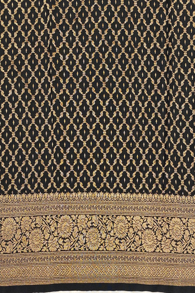 Black Crepe Silk Party Wear Saree, With Unstitched Blouse