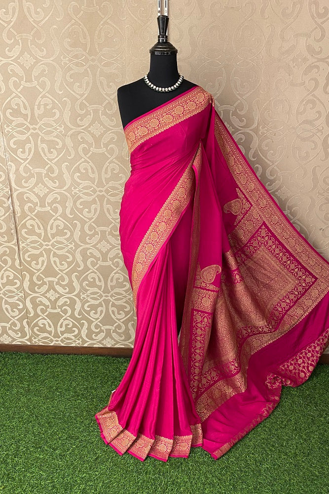 Rani Crepe Silk Party Wear Saree, With Unstitched Blouse