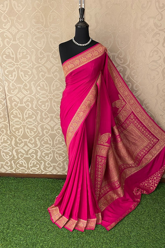 Rani Crepe Silk Party Wear Saree, With Unstitched Blouse