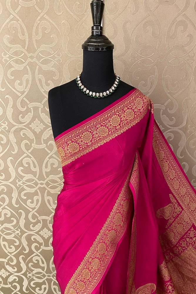 Rani Crepe Silk Party Wear Saree, With Unstitched Blouse