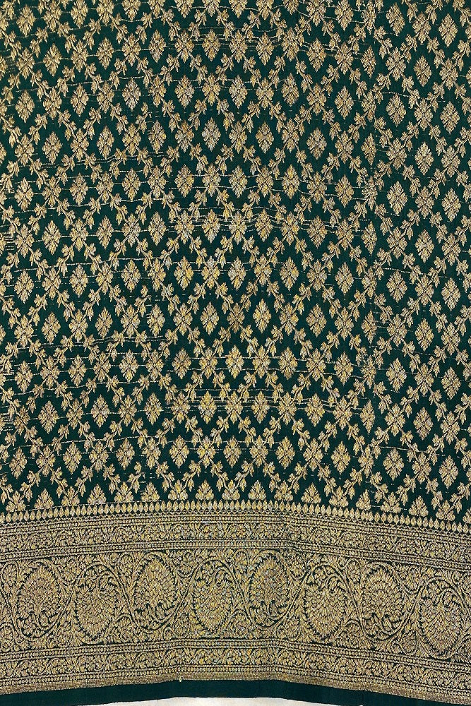 Bottle Green Crepe Silk Party Wear Saree, With Unstitched Blouse