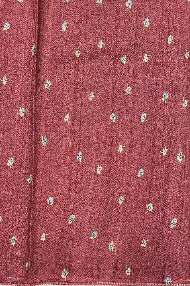 Maroon Tussar Silk Saree Pita Zari Embroidery Work, With Blouse Piece