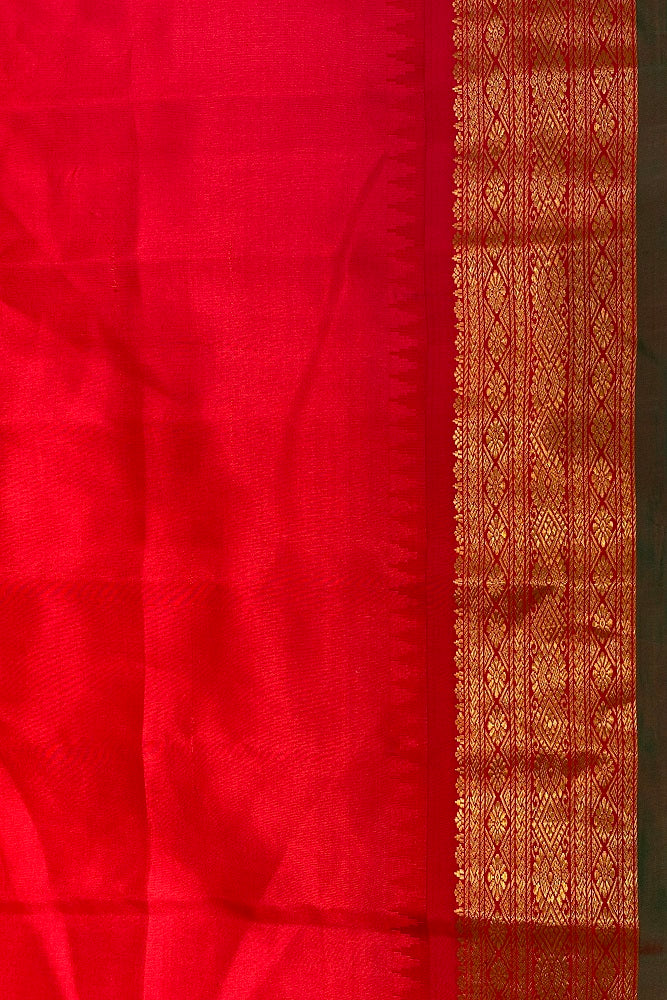 Wine Gadwal Silk Saree With Contrast Blouse