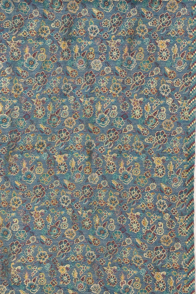 Yellow Pure Kani Handloom Silk Saree With Floral Woven Blouse