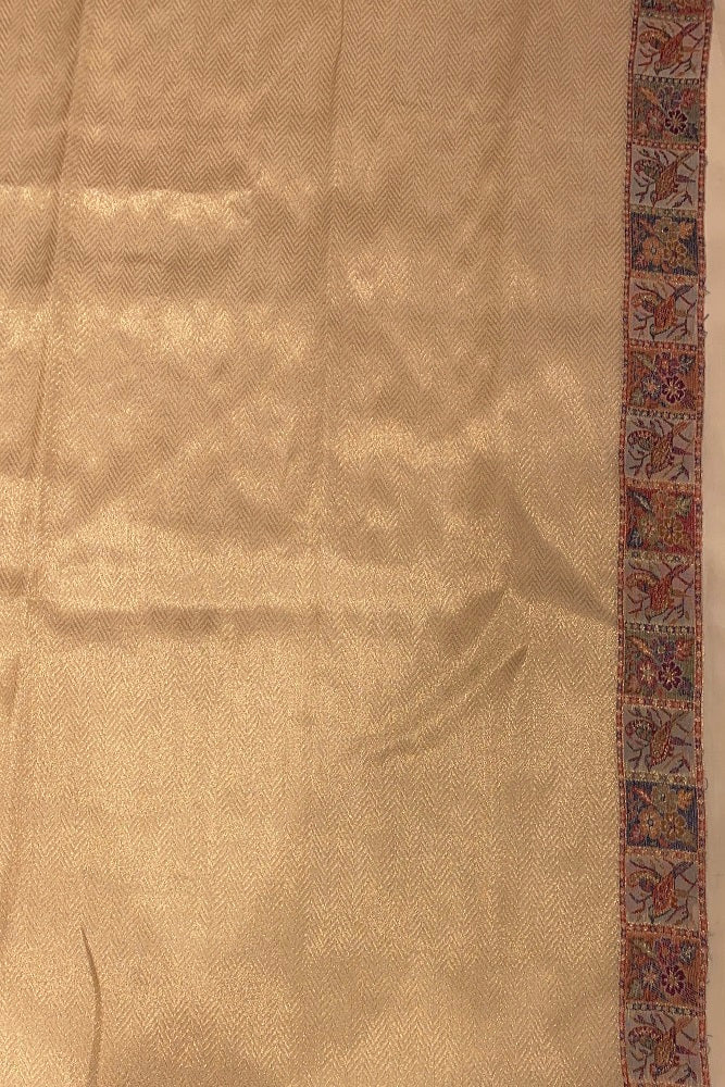 Offwhite Pure Kani Handloom Silk Saree With Floral Woven Blouse