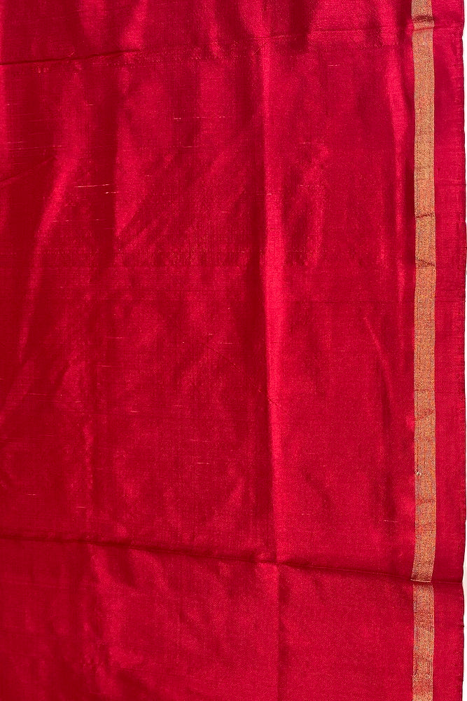 White Red Pochampally Ikat Silk Saree, Multi Colour Weaving With Blouse.