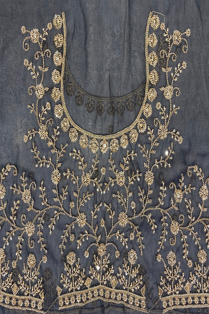 White Blue Organza Silk Embroidery Party Wear Saree, With Blouse Piece