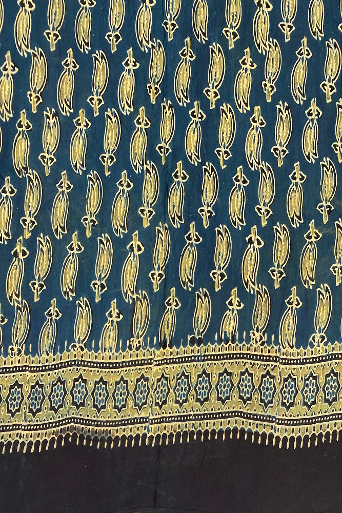 Blue Green Pure Modal Silk Ajrakh  Printed  Saree With Blouse
