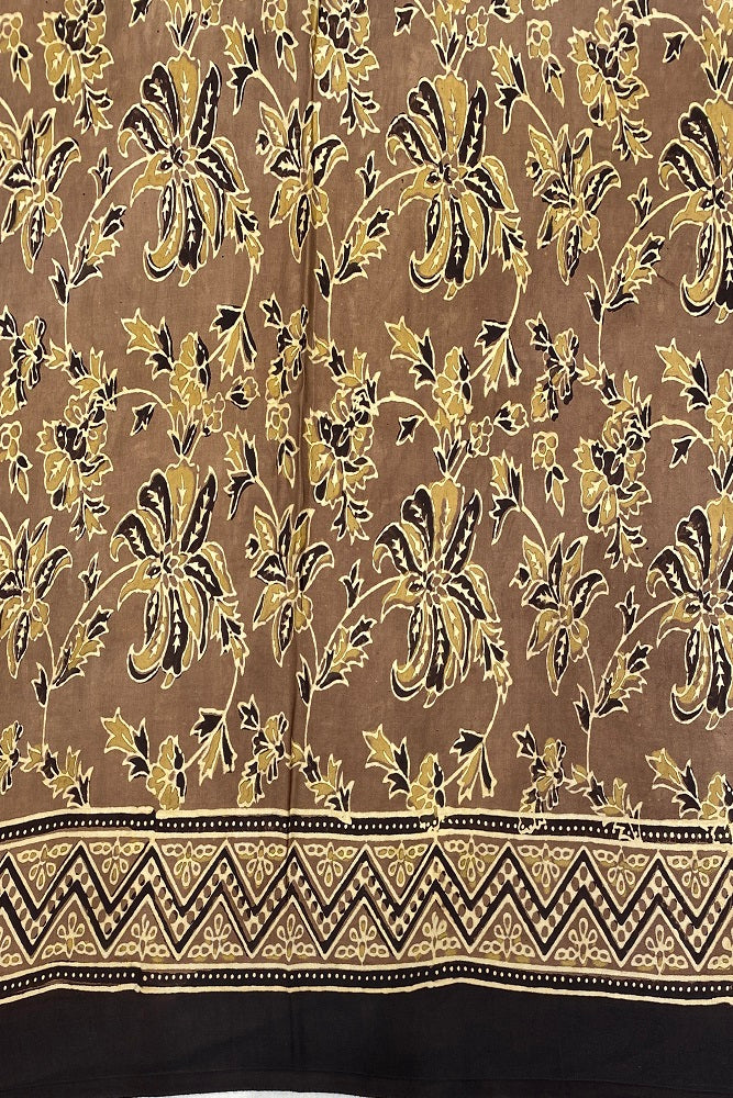 Light Brown Pure Modal Silk Ajrakh  Printed  Saree With Blouse