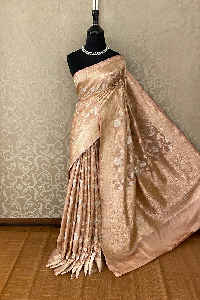 Peach Tissue Banarasi Silk Saree , With Blouse