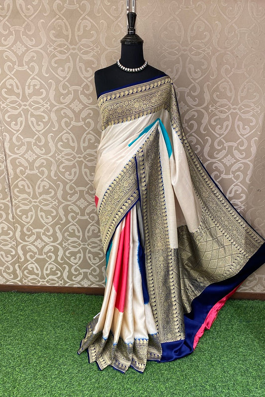 Multi Pure Mashru Silk Saree Hand Weaving, With Blouse
