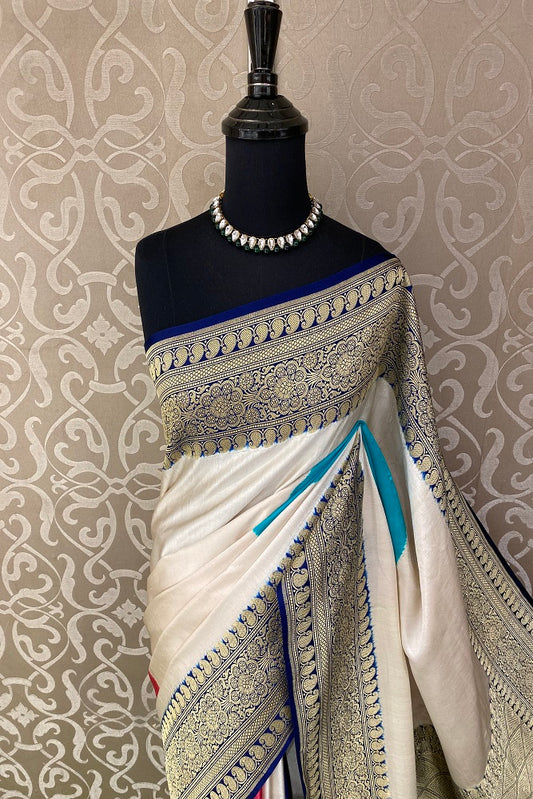 Multi Pure Mashru Silk Saree Hand Weaving, With Blouse