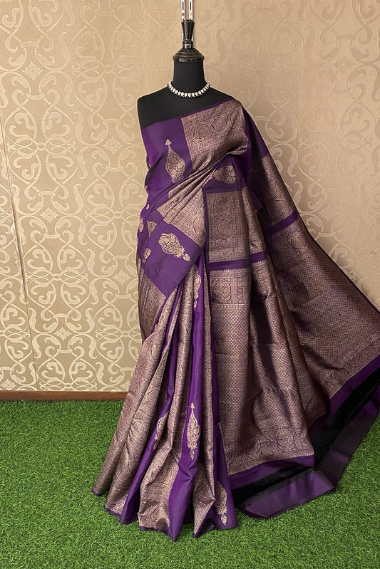 Purple Pure Kanjeevaram Silk Saree, With Blouse