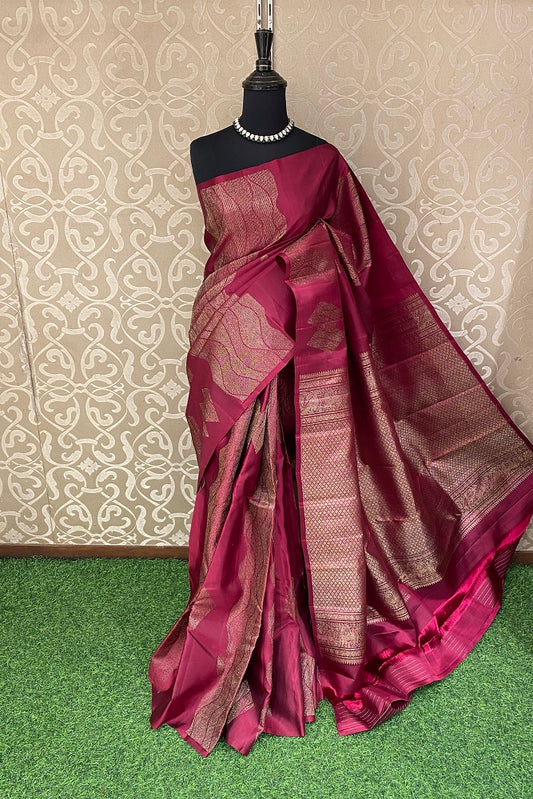 Maroon Pure Kanjeevaram Silk Saree, With Blouse