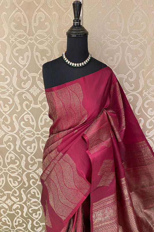 Maroon Pure Kanjeevaram Silk Saree, With Blouse