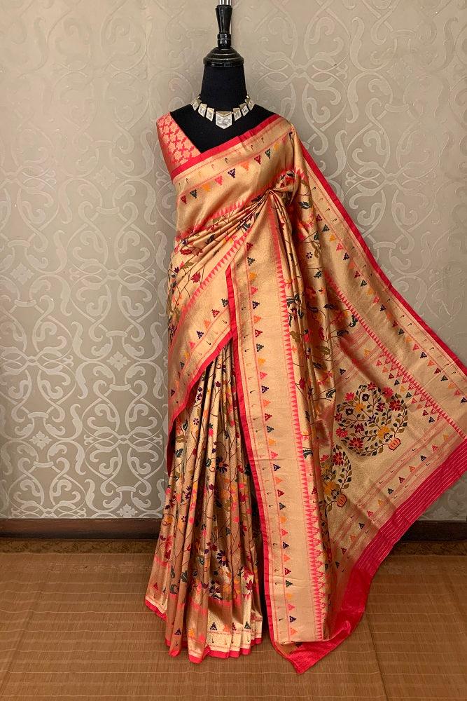 GOLD PAITHANI SILK SAREE MULTI COLOUR WEAVING