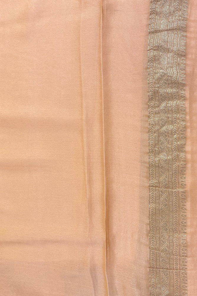 Light Peach Brocket Crepe Silk, Party Wear Saree With Blouse Piece
