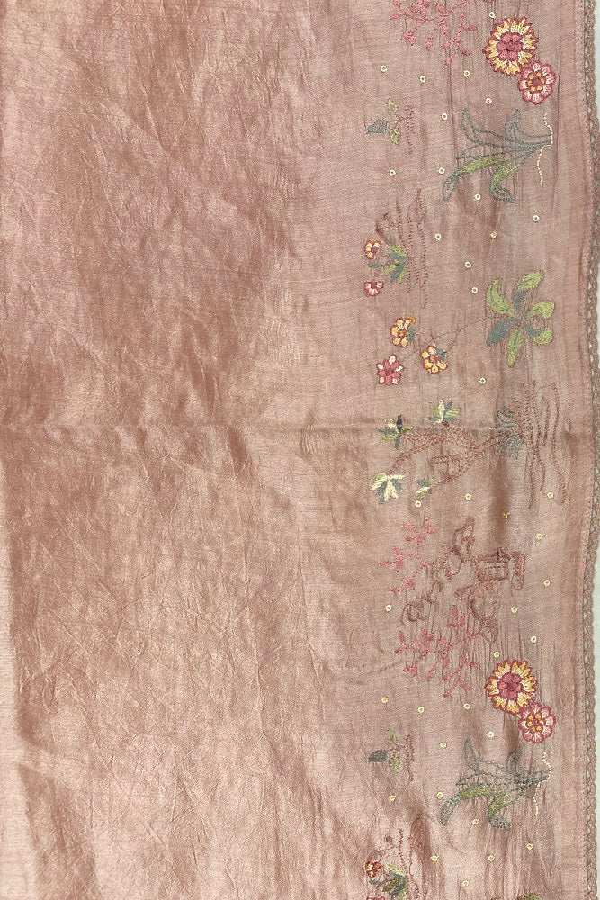 Peach Tissue Embroidery Saree, With Blouse