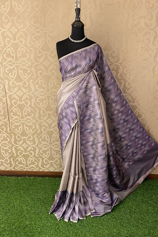 Lavender Pure Banarasi Silk Jamewar Work Saree, With Blouse