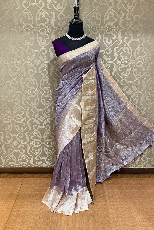 Purple Crush Tissue Banarasi Saree, With Blouse Piece