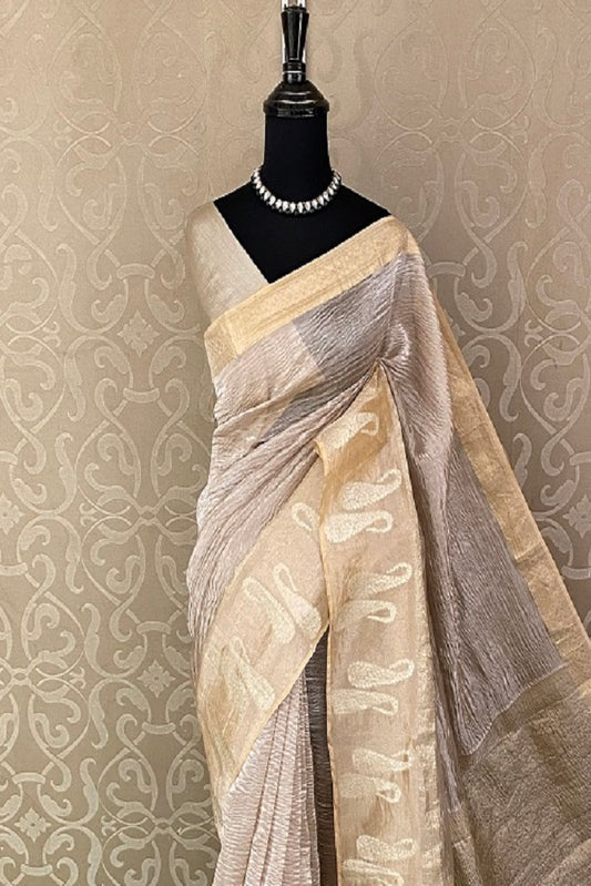 Rose Gold Crush Tissue Banarasi Saree, With Blouse Piece