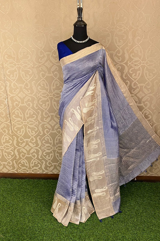 Blue Crush Tissue Banarasi Saree, With Blouse Piece