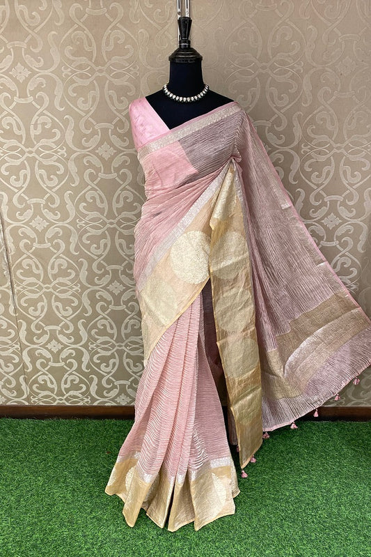 Pink Crush Tissue Banarasi Saree, With Blouse Piece