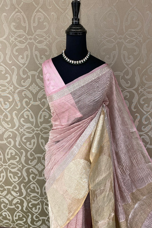 Pink Crush Tissue Banarasi Saree, With Blouse Piece