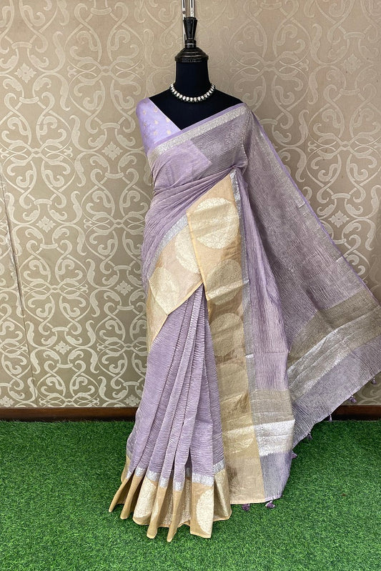 Lavender Crush Tissue Banarasi Saree, With Blouse Piece