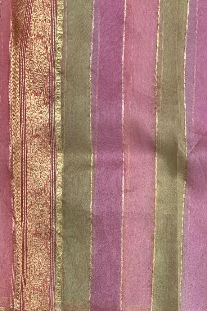 Mauve Kora Banarasi Silk Saree With Multi Colour Pattern