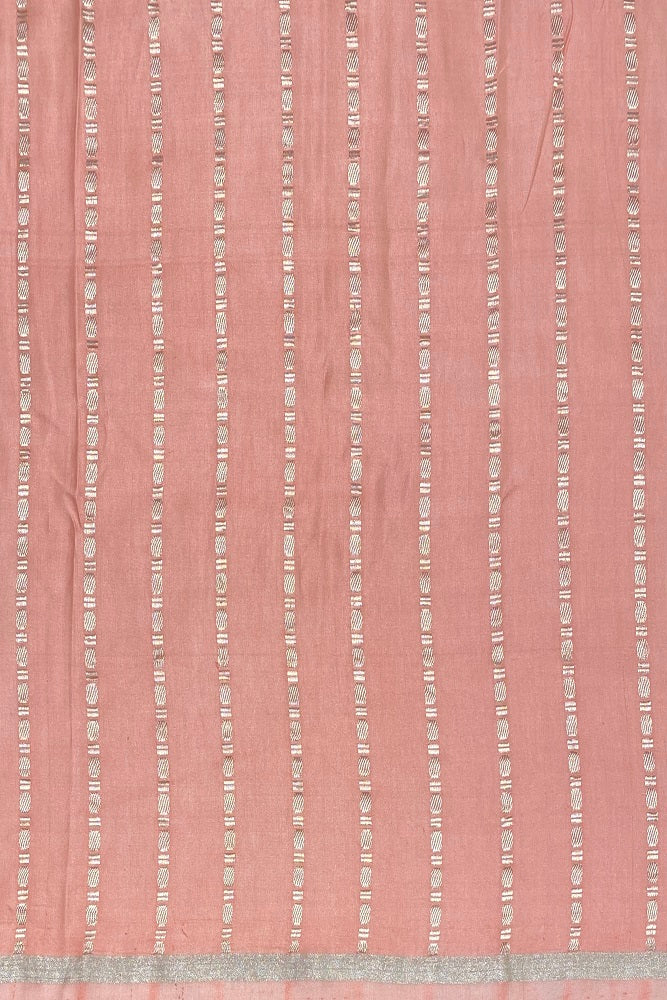 Peach Mashru Silk Banarasi Kadwa Handloom Saree, With Blouse