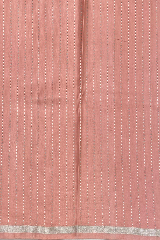 Peach Mashru Silk Banarasi Kadwa Handloom Saree, With Blouse