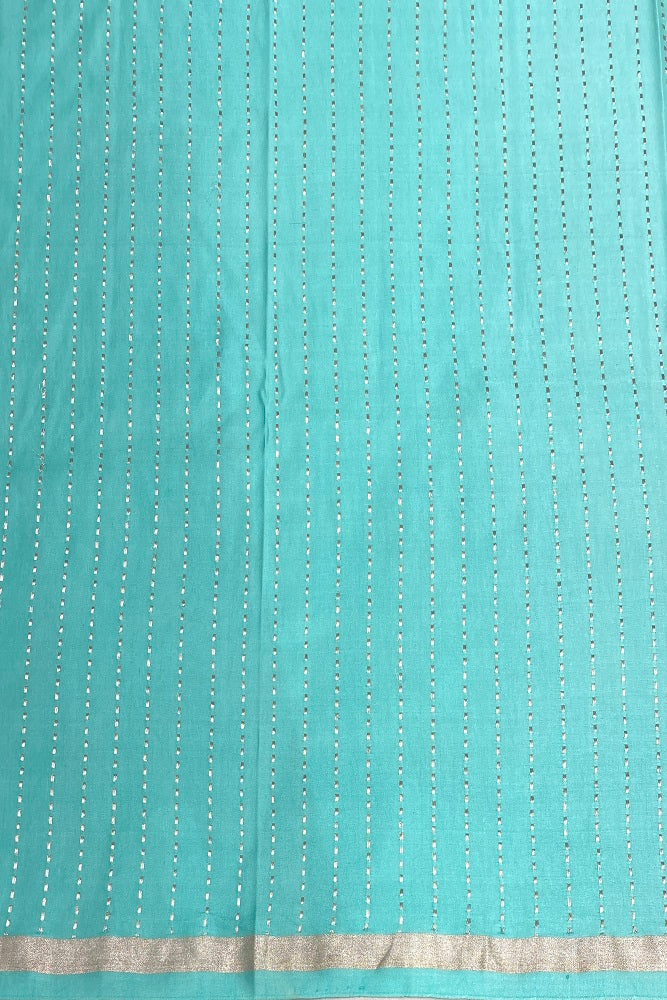 Firozi Mashru Silk Banarasi Kadwa Handloom Saree, With Blouse