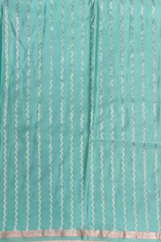 Firozi Mashru Silk Banarasi Kadwa Handloom Saree, With Blouse