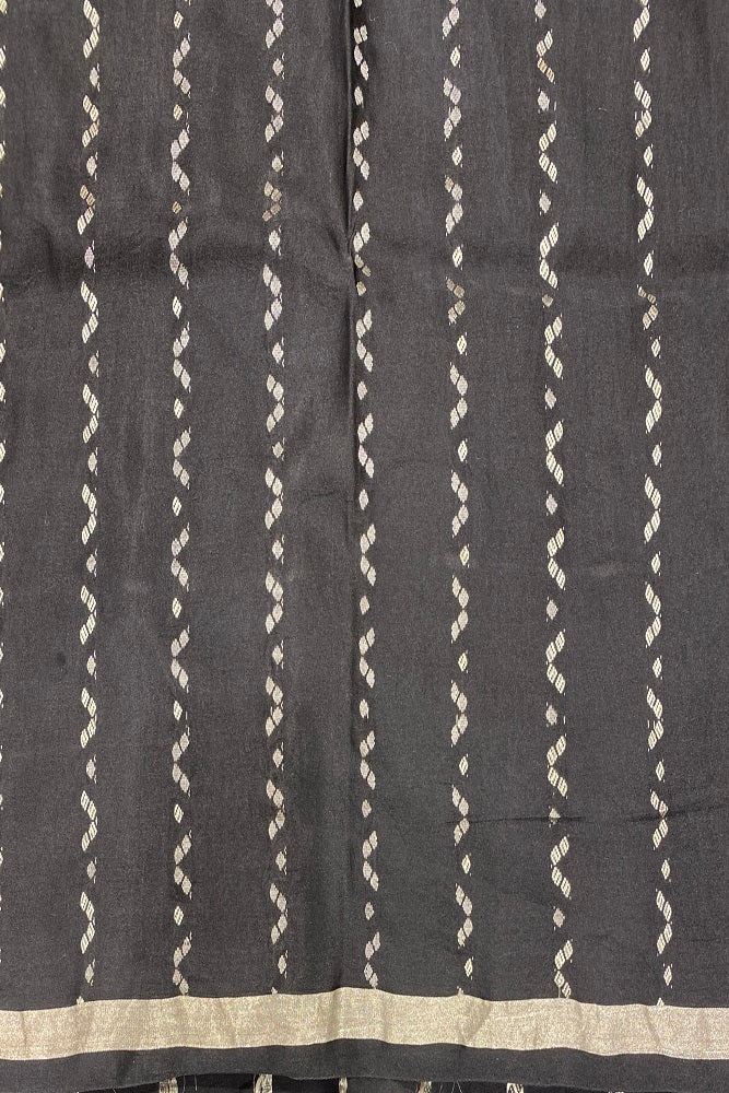 Black Mashru Silk Banarasi Kadwa Handloom Saree, With Blouse