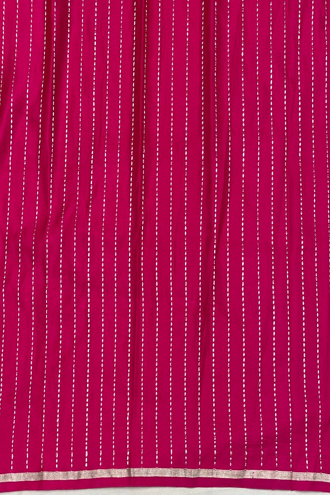 Rani pink Mashru Silk Banarasi Kadwa Handloom Saree, With Blouse