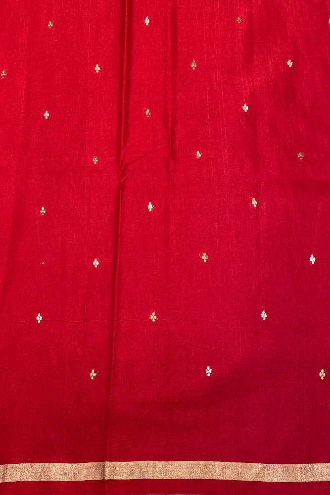 Red Mashru Silk Banarasi Kadwa Handloom Saree, With Blouse