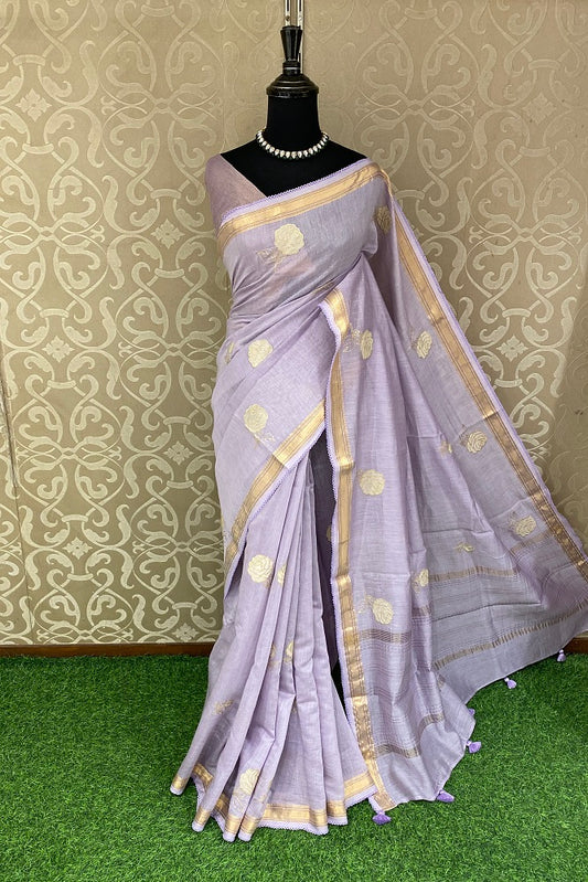 Mauve MulMul Applique Work Saree,With Blouse Piece