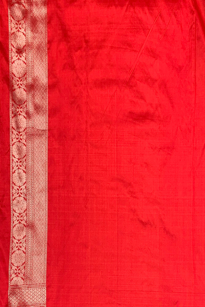 Red Katan Silk Banarasi Kadwa Meenakari Handloom Saree