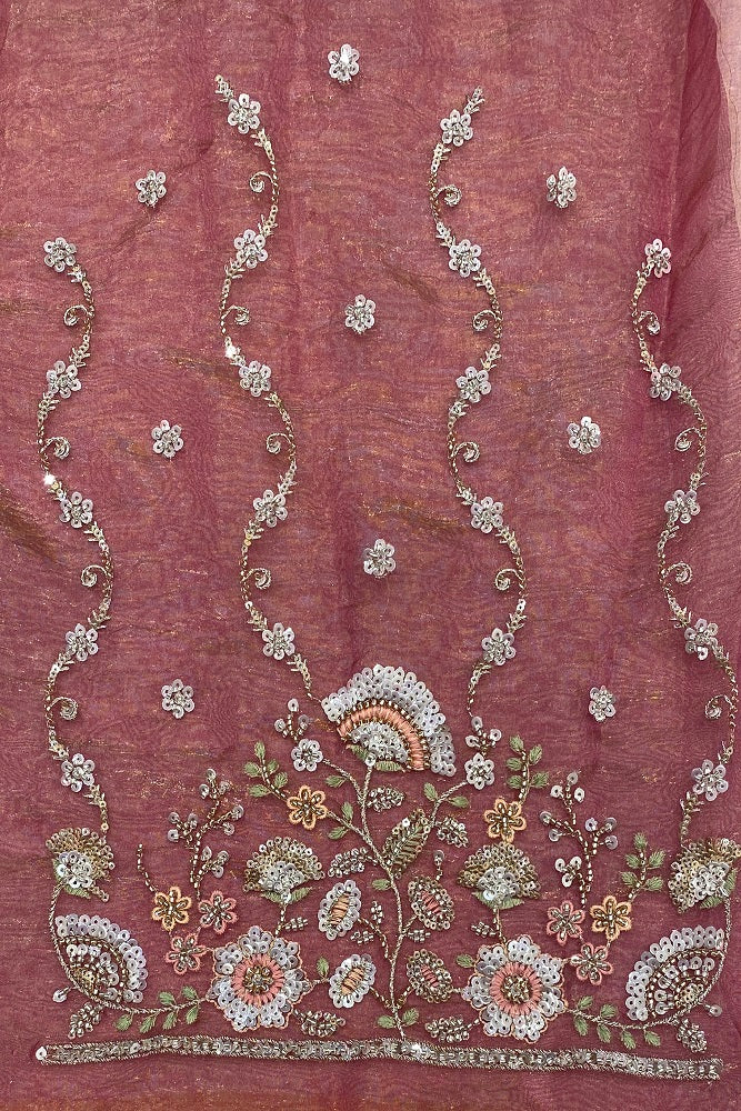 Magenta Tissue Organza Embroidery Saree, With Blouse