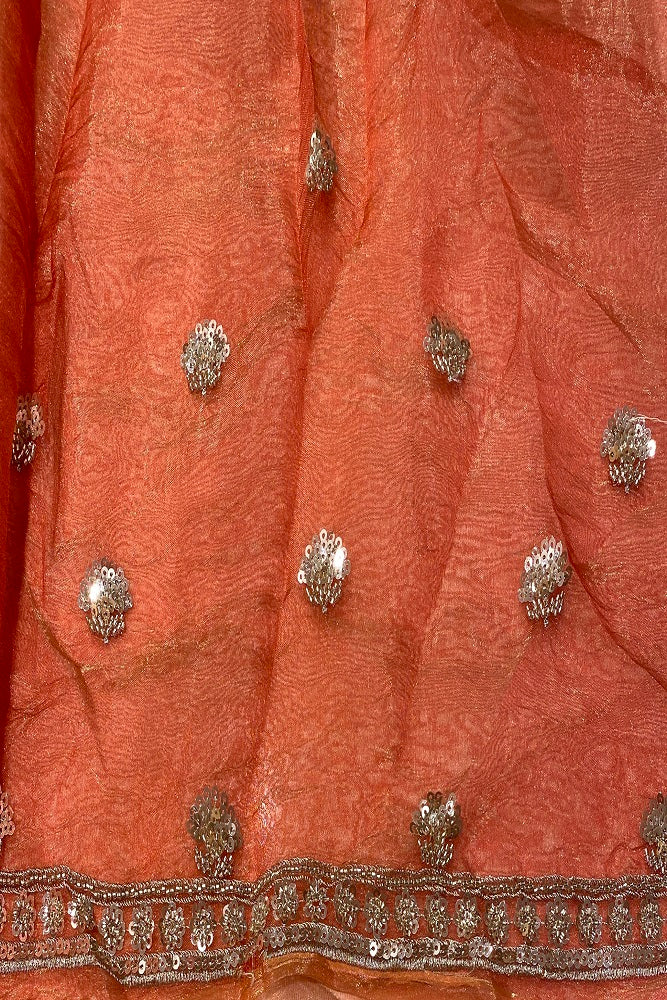 Orange Tissue Organza Embroidery Saree, With Blouse