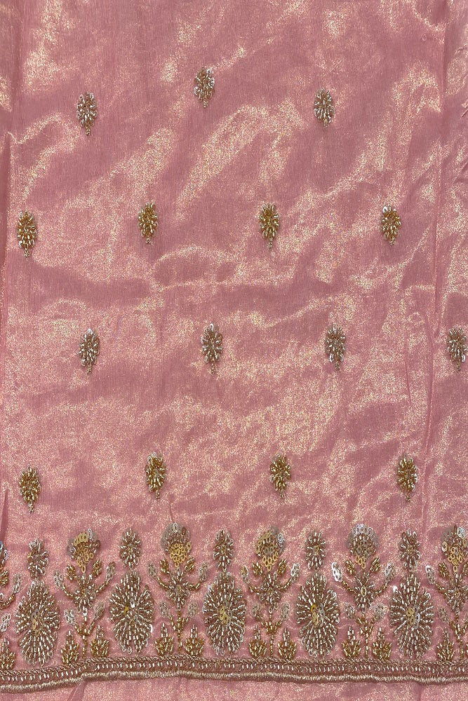 Pink Tissue Organza Embroidery Saree, With Blouse