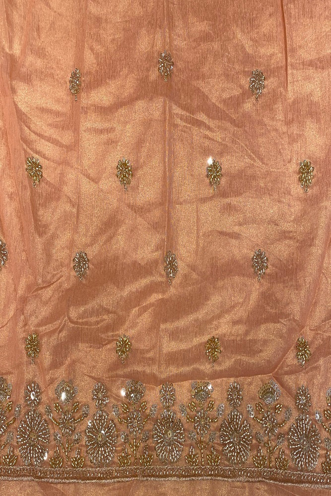 Peach Tissue Organza Embroidery Saree, With Blouse